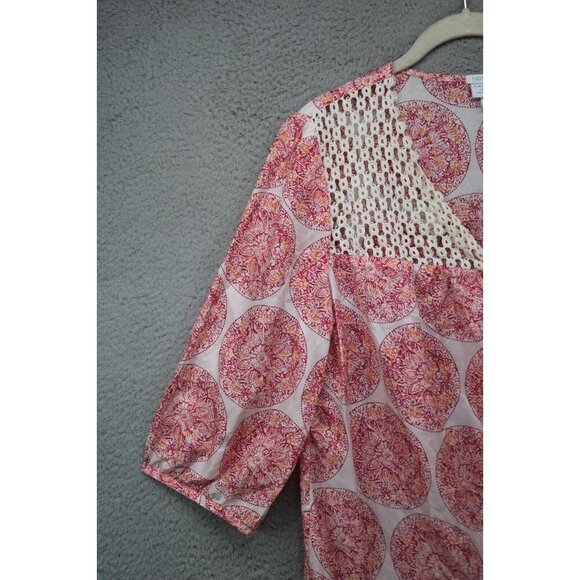 Calypso St Barth 3/4 Sleeve 100% Silk Tunic-Size Large-Crochet - Picture 5 of 10